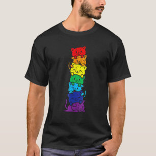 Cat Stack Rainbow Gay Pride Cute Lgbt Animal Pet T-Shirt