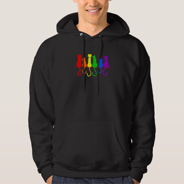 Cat Stack Rainbow Gay Pride  LGB Animal Pet Hoodie (Front)