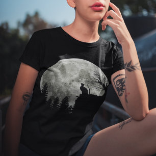 Cat Standing On Mountain Moonlight Halloween T-Shirt