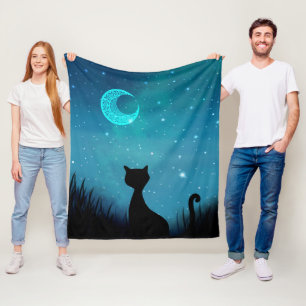 Cat starry night fleece blanket