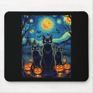Cat Starry Night Halloween Black Cats Lover Women Mouse Pad