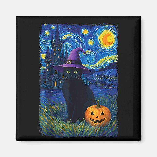 Cat Starry Night Halloween Magnet (Front)