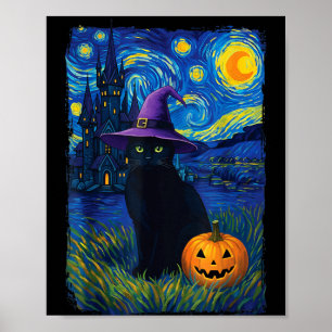 Cat Starry Night Halloween Poster