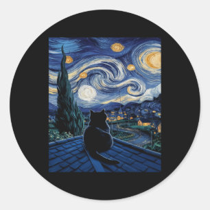 Cat Starry Night Van Gogh Cat Art Lover Funny Cat Classic Round Sticker