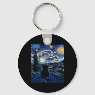 Cat Starry Night Van Gogh Cat Art Lover Funny Cat Key Ring