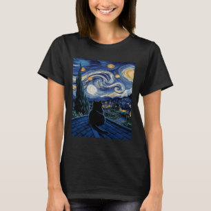 Cat Starry Night Van Gogh Cat Art Lover Funny Cat T-Shirt