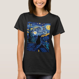 Cat Starry Night Van Gogh Cat Art Lover Funny Cat T-Shirt