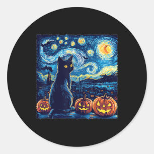 Cat Starry Night Van Gogh Cat For Cat Lover Cat Da Classic Round Sticker