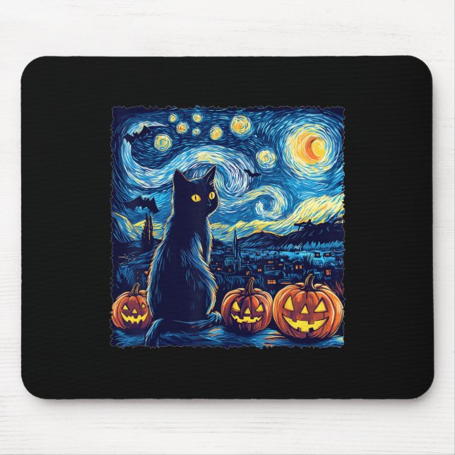 Cat Starry Night Van Gogh Cat For Cat Lover Cat Da Mouse Pad (Front)