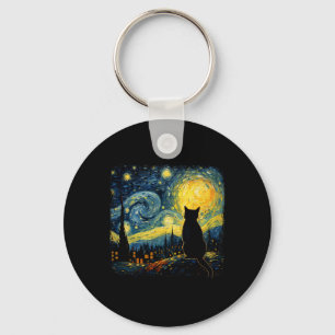 Cat Starry Night Van Gogh Cat For Cat Lover Cat Mo Key Ring