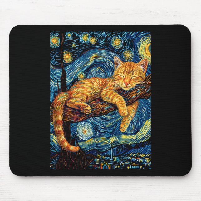Cat Starry Night Van Gogh Cat For Cat Lover Cat Mo Mouse Pad (Front)