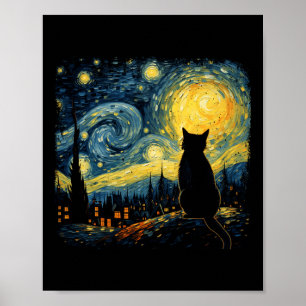 Cat Starry Night Van Gogh Cat For Cat Lover Cat Mo Poster