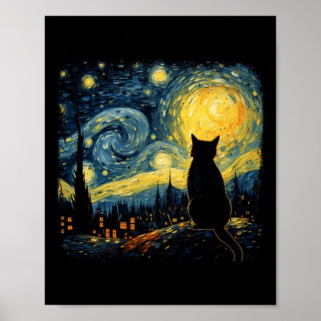 Cat Starry Night Van Gogh Cat For Cat Lover Cat Mo Poster (Front)