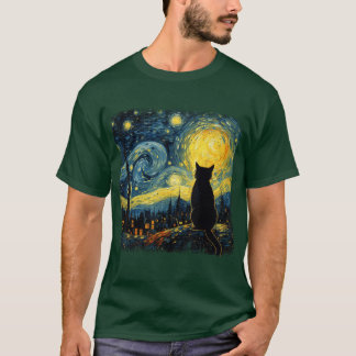 Cat Starry Night Van Gogh Cat For Cat Lover Cat Mo T-Shirt