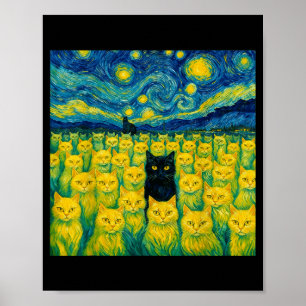 Cat Starry Night Van Gogh Cat For Cat Lover  Poster