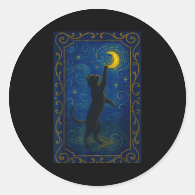 Cat Starry Night Van Gogh Cat Funny Cat Lover Mom  Classic Round Sticker (Front)
