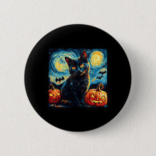 Cat Starry Night Van Gogh Cat Lover Pumpkins Bats 6 Cm Round Badge