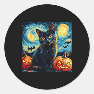 Cat Starry Night Van Gogh Cat Lover Pumpkins Bats  Classic Round Sticker
