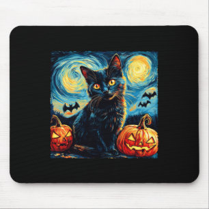 Cat Starry Night Van Gogh Cat Lover Pumpkins Bats Mouse Pad