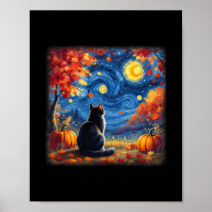 Cat Starry Night Van Gogh Cat Lover Thanksgiving F Poster