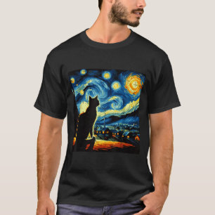 Cat Starry Night Van Gogh Kitty Painting Art Women T-Shirt
