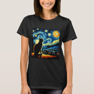 Cat Starry Night Van Gogh Kitty Painting Art Women T-Shirt