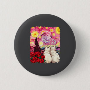 Cat Starry Night Van Gogh Red Rose Valentines Cat 6 Cm Round Badge