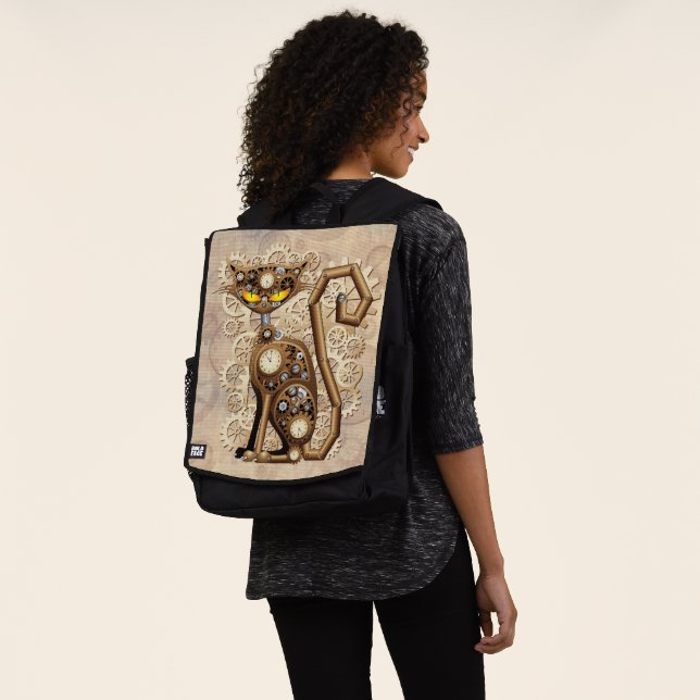 Cat Steampunk Vintage Retro Style Machine  Backpack (Worn)