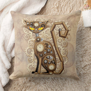 Cat Steampunk Vintage Retro Style Machine  Cushion