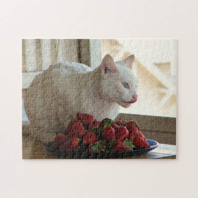 Cat & Strawberries Puzzle! Jigsaw Puzzle (Horizontal)