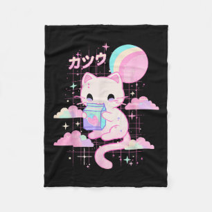 Cat Strawberry Milk Anime 90s Japanese Cat Japan Fleece Blanket
