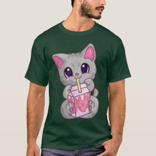 Cat Strawberry Milk Shirt For Women Girls Kawaii M