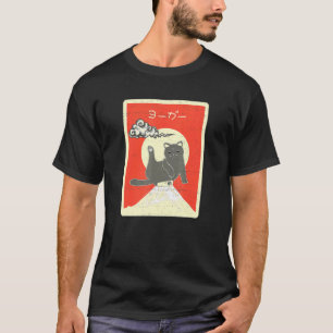 Cat Stretch Leg Up Mt Fuji Distressed Style Japane T-Shirt