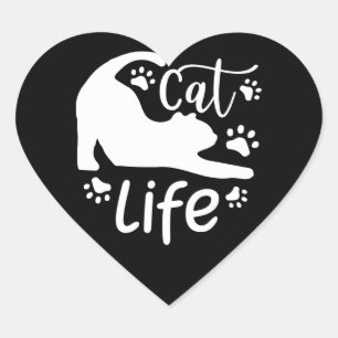 Cat Stretching Life Paws Envelope closure Square S Heart Sticker