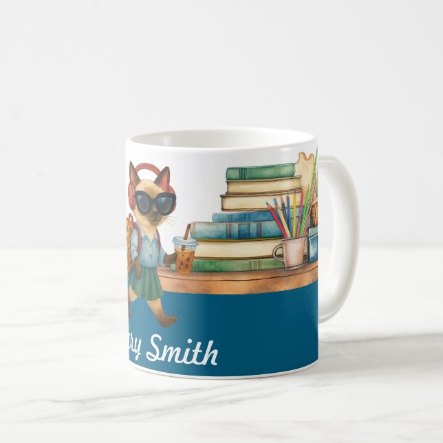 Cat Student Back to School  Head phone bubble tea Coffee Mug (Front Right)