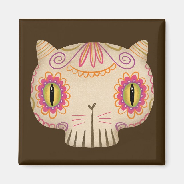 Cat Sugar Skull Catrina - Day of the Dead Magnet (Front)