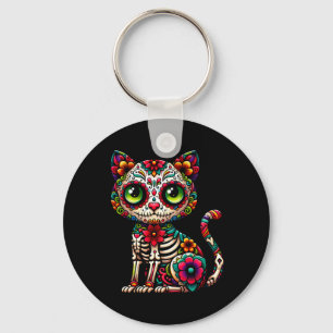 Cat Sugar Skull Dia De Los Muertos Cute Mexican Key Ring