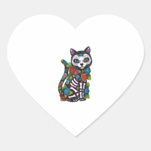 Cat Sugar Skull Mexico Calavera Dia De Los Muertos Heart Sticker