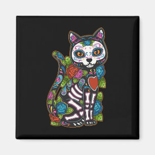 Cat Sugar Skull Mexico Calavera Dia De Los Muertos Magnet