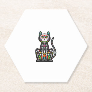 Cat Sugar Skull Mexico Calavera Dia De Los Muertos Paper Coaster