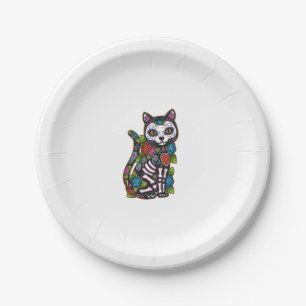 Cat Sugar Skull Mexico Calavera Dia De Los Muertos Paper Plate