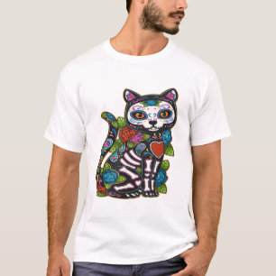 Cat Sugar Skull Mexico Calavera Dia De Los Muertos T-Shirt