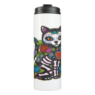 Cat Sugar Skull Mexico Calavera Dia De Los Muertos Thermal Tumbler