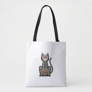 Cat Sugar Skull Mexico Calavera Dia De Los Muertos Tote Bag