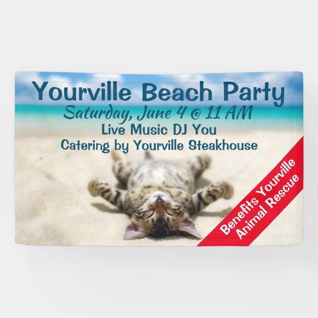 Cat Sunbathing at the Beach Banner (Horizontal)