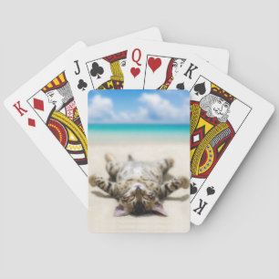 Cat Sunbathing at the Beach Playing Cards