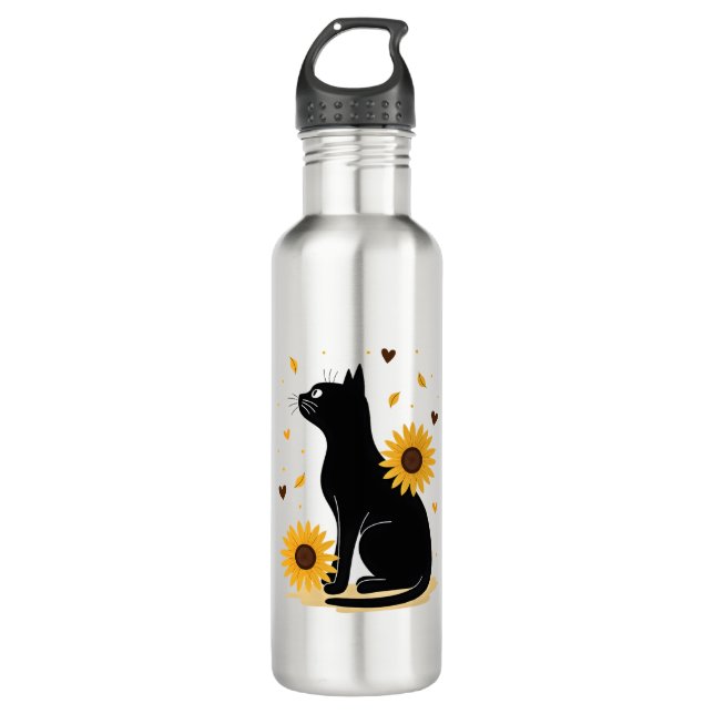 Cat Sunflower Christmas Tree Sun Flower Cat Lover  710 Ml Water Bottle (Front)