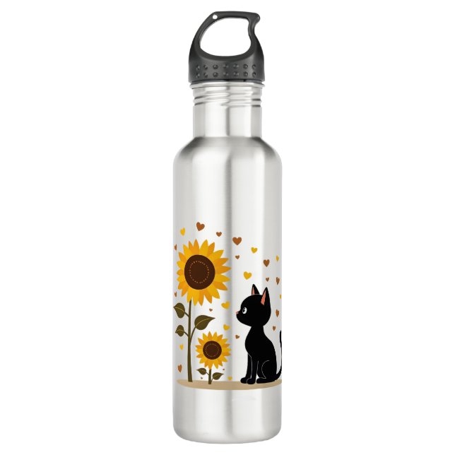 Cat Sunflower Christmas Tree Sun Flower Cat Lover  710 Ml Water Bottle (Front)