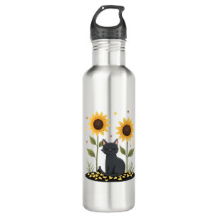 Cat Sunflower Christmas Tree Sun Flower Cat Lover  710 Ml Water Bottle