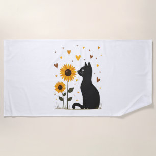 Cat Sunflower Christmas Tree Sun Flower Cat Lover  Beach Towel